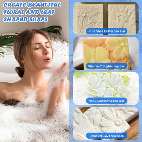 HKNMTT Silicone Square Rectangle Bar Molds Leaf Flower Pattern, 8 Cavities for Candy Soap Making Shower Steamer Homemade Bath Lotion Shampoo Bar DIY Set Non-stick Craft Food Grade 2 Pack - style: Daisy Ginkgo Leaf - 2PCS