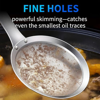 TBWHL Multi-functional Hot Pot Fat Skimmer Spoon - Stainless Steel Fine Mesh Food Strainer for Skimming Grease and Foam DIA 3.1" - size: Dia 3.1"