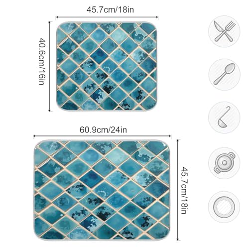 Shiny Turquoise Marble Dish Drying Mats for Kitchen 18x24 inch Drying Pad Dish Drainer Rack Mat Counter Mat Dish Draining Mat - color: Blue, size: 18x24in