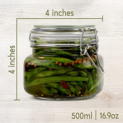 Glass Jars with Airtight Lids Food Storage Jars Leak Proof Canisters with Clear Preserving Seal Wire Clip Fastening for Kitchen Canning Pickling [16 oz]