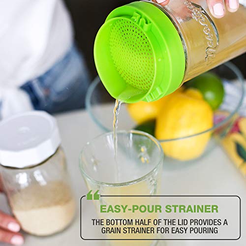 Masontops Kefir Caps - Wide Mouth Mason Jar Lids - Water Kefir Grains Strainer Mason Jar Kefir Jar - Home Water Kefir Starter Kit Kefir Fermenter Container - 4 Pack - size: Kefir Cap 4PK
