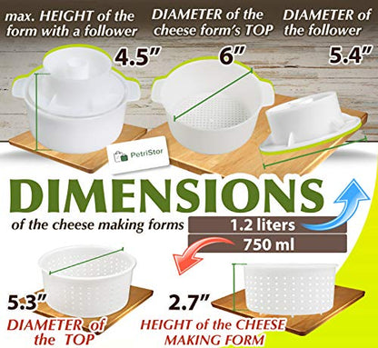 Cheese Making Kit Beginners - 6 pcs Cheese Mold with a Follower Piston + 3 pcs Soft Cheese Molds - Cheese Making Supplies - Moldes Para Queso Fresco Casero - Cream Cheese Form Mold Basket №4