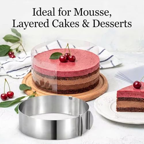 Amylove 1 Pcs Adjustable 6-12 Inch Round Cookie Cutter, Circle Cookie Cutter Stainless Steel Round Cake Trimmer for Baking Kit Mousse Layered Cake Biscuit Food Tiramisu Pastry