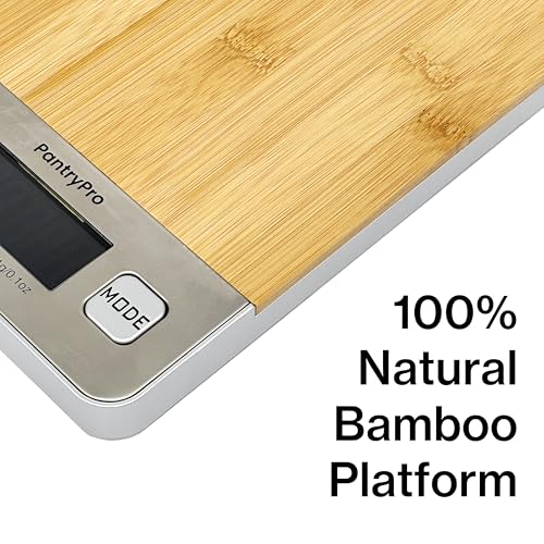 Bamboo Platform Digital Kitchen Scale - for Food Coffee Lab - LCD Display gram Ounces lb:oz - 11 LB/5 KG Capacity - Battery Included - Natural by The Display Guys - color: Bamboo