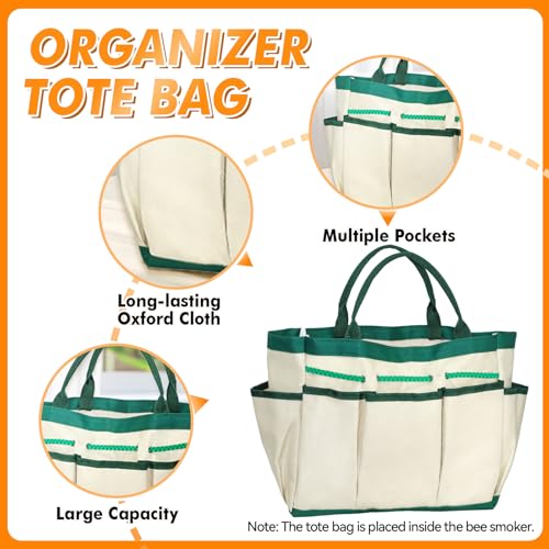BeeCastle 9 Pcs Beekeeping Tools Kit with Organizer Tote for Beekeepers, Necessary Beekeeping Supplies Bee Keeping Starter Kit Includes Bee Smoker Kit and Beehive Tools