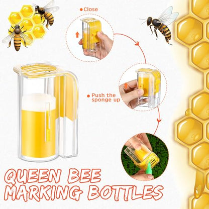 Qualirey 5 Pcs Queen Bee Marking Kit 1 Marking Bottle 4 Color Marking Pens Beekeeping Supplies Beekeeper Marking Tools Queen Bee Catcher One Handed Queen Marking Must-Have Equipment for Beekepers - color: Yellow