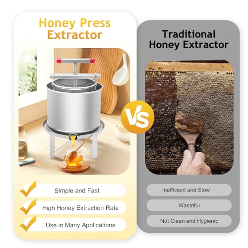 Manual Honey Extractor with Ergonomic Handle, Stainless Steel Fruit & Vegetable Press for Home Juice Making & Beekeeping