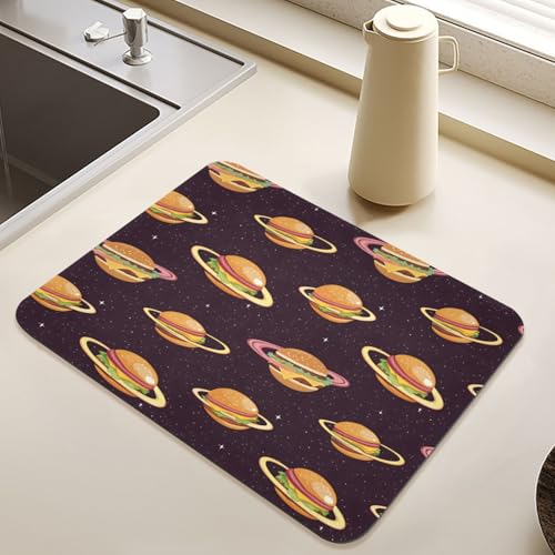 Cheese Burgers Galaxy Dish Drying Mat for Kitchen Counter, Medium Drainer Mats with Non-slip Rubber Backed, Dish Drainer Rack Mats for Coffee Maker Coffee Pot - size: 19.7" x 15.7"