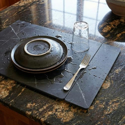 Selegna Stone Drying Mat for Kitchen Counter, Diatomite Stone Dish Drying Mat & Kitchen Sink Mat, Quick-Dry Diatomaceous Earth Counter Mat, Collapsible Tri-Panel Design - color: Charcoal