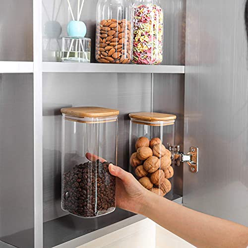 ComSaf 1.6 Qt Square Glass Jars with Bamboo Lids Set of 3, Space-Saving Glass Pantry Storage Containers, Airtight Clear Glass Storage Containers with Wide 3.9" Mouth for Coffee, Sugar, Short Pasta - size: 1.6Qt*3