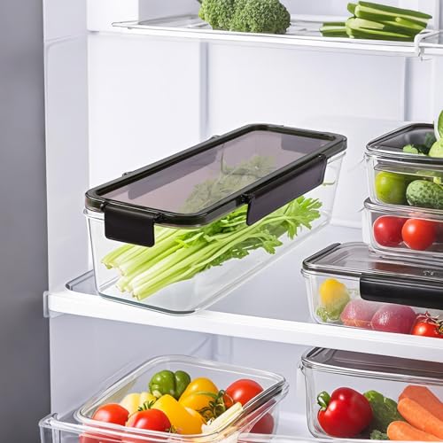 Celery Keeper for Refrigerator, Celery Storage Container with Lid, BPA-Free Long Plastic Fridge Storage Container for Fresh Celeries, Easy to Clean and Leak Proof, Food Storage Bins for Kitchen