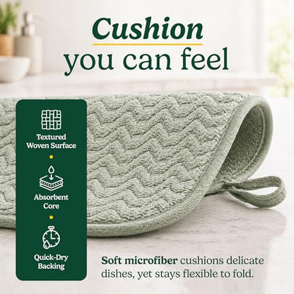 Cuisinart Dish Drying Mat for Kitchen Counter - 2-Pack XL 18x24 Ultra Absorbent Microfiber Dish Mat - Fast Drying, Machine Washable, Foldable Countertop Pad - Safe for Granite & Quartz - color: Geostripe Sage