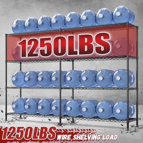 REIBII 69.8" W Storage Shelves 1250LBS Wire Shelving Unit 4 Tier Metal Shelving for Storage Rack Shelves Adjustable Heavy Duty Garage Shelf Pantry Shelves Kitchen Shelving, 69.8"Wx15.8"Dx62.9"H,Black - style: Black-15.8"Dx69.8"Wx62.9"H-4 Tier