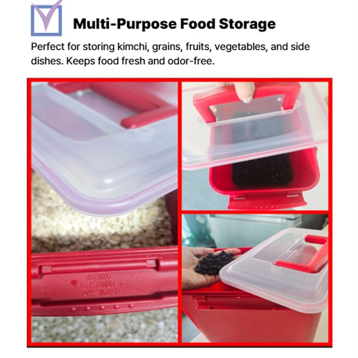 7L-1, 3.2L-2, Airtight Kimchi Container with Handle, Multi-Purpose Food Storage Box,Translucent lid container,Kimchi Fermentation container, fruit-pickle container Compatible with All Refrigerator
