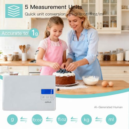 AZEUS Food Scale with USB Rechargeable, Digital Kitchen Scale with 6 Units, High Precision to 0.04 oz /11lbs Capacity, Weight Range from 3g-5000g - color: White