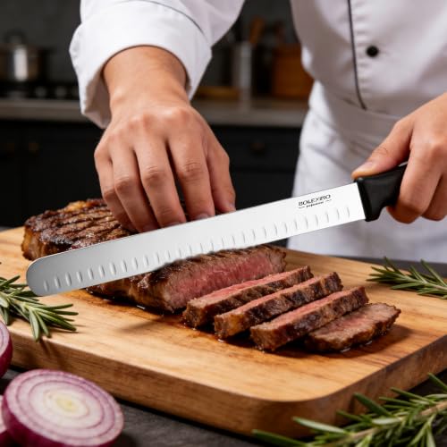 12 Inch Carving Slicing Knife, Sharp Premium Ham Slicer knife, Great for Slicing Roasts, Meats, Fruits and Vegetables (12" carving knife)