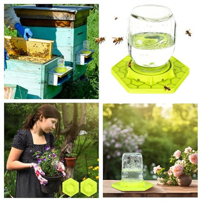 Reallnaive 2 Pcs Bee Watering Station for Garden, Bee Feeder for Mason Jar Compatible with Regular and Wide Mouth, Silicone Sugar Waterer Feeder for Hive Beekeeping Outside(Yellow)