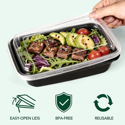 Glotoch Express Meal Prep Containers with Lids 32oz 100 Pack (200 Piece) | Reusable Sturdy Food Containers Leakproof Airtight Microwave Freezer Safe Plastic Bento Lunch Boxes for To Go Takeout