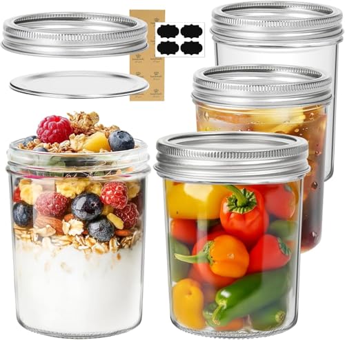 ComSaf 16 oz Wide Mouth Mason Jars, 4 Pack Pint Glass Jars with Lids | Clear Body, Pickles, Salad Prep, Overnight Oats, Coffee Storage, Honey, DIY Candles - size: 16oz*4 wide mouth