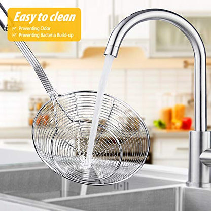 Large Stainless Steel Spider Strainer Long Handle, 2 Pack | Skimmer Basket, Ladle Strainers for Frying, Boiling Noodles, Dumplings, Pasta
