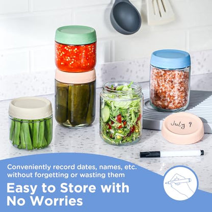 DRKIO 10 & 16 Oz Overnight Oats Containers with Lids - 6 Pack Glass Storage Jars with Airtight Lids Wide Mouth Mason Food Jars Great for Meal Prep Salad Chia Puddirg Snacks Yogurt Sugar Spice Cereal - color: 10&16 Oz - 6 Colors