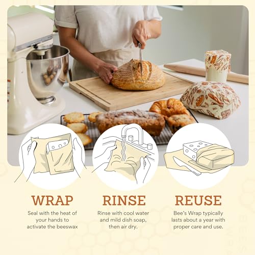 Bee's Wrap Beeswax Wraps for Food - Cut to Size 14x52" Beeswax Wrap Roll - Plastic Free Made in USA Reusable Natural Food Wrap - Bakery Lane - style: Bakery Lane