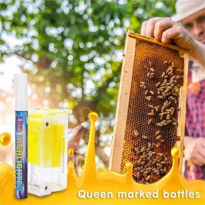 Queen Bee Marker Bottle 2pcs 8 Colors Beekeeping Marker Bottle with Marking Pen Queen King Bee Catcher Beekeeper Equipment Tool(Yellow) - color: Yellow