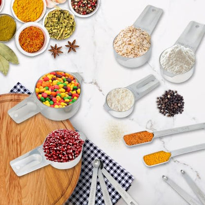 18PCS Measuring Cups and Spoons Set, Includes 7 Stainless Steel Nesting Cups, 6 Rectangular & 5 Mini Measuring Spoons Fits Narrow Jars, Kitchen Gadgets for Cooking & Baking - size: Set of 18