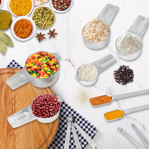 18PCS Measuring Cups and Spoons Set, Includes 7 Stainless Steel Nesting Cups, 6 Rectangular & 5 Mini Measuring Spoons Fits Narrow Jars, Kitchen Gadgets for Cooking & Baking - size: Set of 18