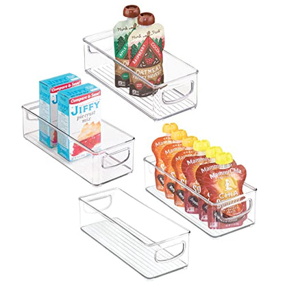 mDesign Plastic Stackable Small Organizing Bin Kitchen Pantry Cabinet, Refrigerator, Freezer Food Organization Storage Bins with Handles, Drawer Container Organizer, Ligne Collection, 4 Pack - Clear - size: 10 x 4 x 3