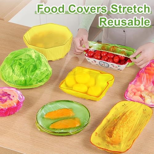 Mwellewm Bowl Covers Reusable Elastic Plastic Wrap for Food Storage Fresh Keeping Stretch Bags Bowl Covers for Bread Proofing Alternative to Foil for Family Outdoor Picnic Sourdough Baking(180)