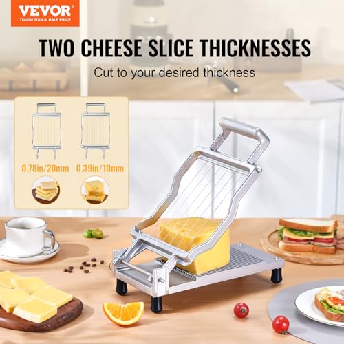 VEVOR Cheese Slicer, Butter Cutter with 0.39" & 0.78" Cheeser Butter Cutting Blade, Detachable Cheese Slicer Wire, Aluminum Alloy Commercial Cheese Cutter with 316 Stainless Steel Knife Wire - size: 0.39" & 0.78"