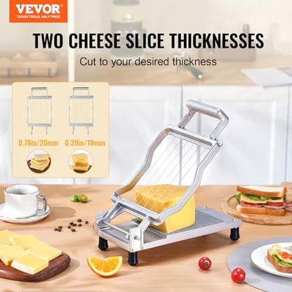 VEVOR Cheese Slicer, Butter Cutter with 0.39" & 0.78" Cheeser Butter Cutting Blade, Detachable Cheese Slicer Wire, Aluminum Alloy Commercial Cheese Cutter with 316 Stainless Steel Knife Wire - size: 0.39" & 0.78"