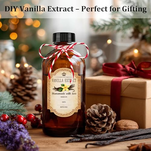 KEYWING 18 Pack 8oz Amber Glass Boston Round Bottles with Airtight Poly Cone Caps, Perfect Dispensing Bottles for Homemade Vanilla Extract, Syrups, Essential Oils, Holiday & Christmas Gift