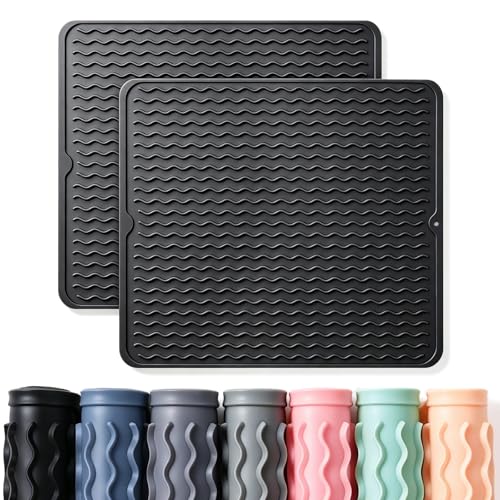 2 Pack Caketime Silicone Dish Drying Mat for Kitchen Counter Under Sink Protector Organizers Cooking Baking Espresso Machine Accessories Appliance Stone Rack Trays Drain Extra Large 18"*16" Black - color: Black, size: 18"*16"