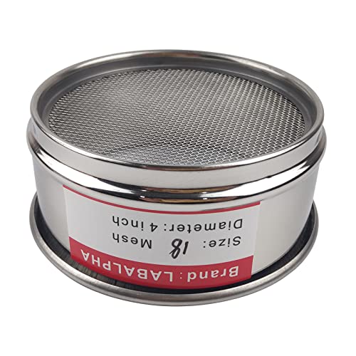 LABALPHA 18 Mesh Lab Sieves, Test Sieve #18 Mesh, 4'' Diameter, 304 Stainless Steel Wire Cloth (1mm) - size: 18 mesh (1mm)