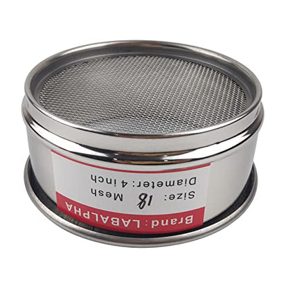 LABALPHA 18 Mesh Lab Sieves, Test Sieve #18 Mesh, 4'' Diameter, 304 Stainless Steel Wire Cloth (1mm) - size: 18 mesh (1mm)