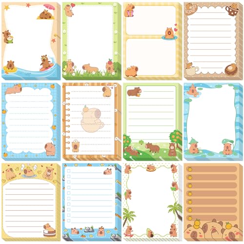 Chiisong 12 Pack Capybara Sticky Notes Gifts Cute Sticky Notes 3x4 Funny Gifts for Capybara Lovers Cartoon Notepads Animals Memo for Women Men Office Supplies Home Christmas Favors - style: Capybara
