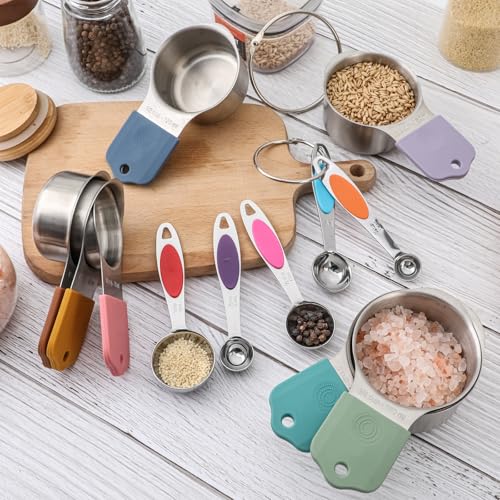 Magnetic Measuring Cups and Spoons Set, Including 7 Stainless Steel Nesting Measuring Cups and 5 Magnetic Measuring Spoons for Cooking & Baking (Colorful) - color: Colorful