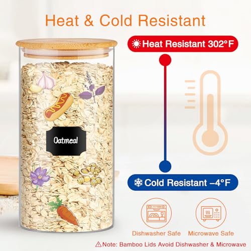 BGraceyy Glass Storage Jars 45 oz 4 Pcs Clear Glass Food Storage Containers with Airtight Bamboo Lid Stackable Kitchen Canisters for Candy, Cookie, Rice, Sugar, Flour, Pasta, Nuts - size: 45 oz 4 pcs