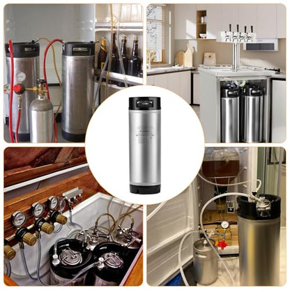New 5 Gallon Ball Lock Keg, 304SS Corny Keg with Ball Lock Quick Disconnect & Dual Rubber Handles Bottom -Portable Beer Disperse with 2 Lid Gaskets 2 Hose Clamps - Ideal for Homebrew Party