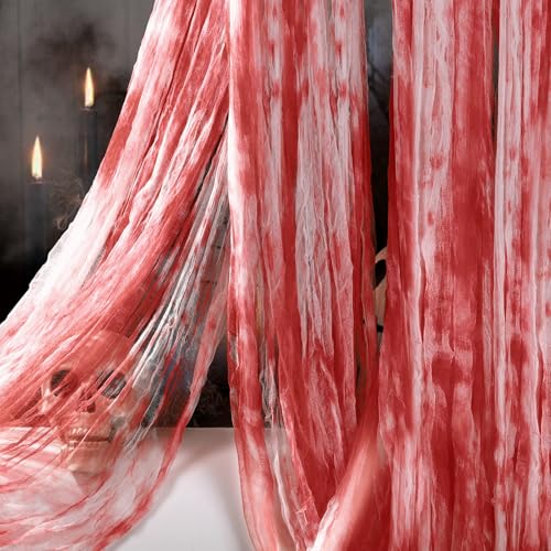 Vellibring 400" x 85" Halloween Creepy Cloth Decoration, Large Bloody Spooky Fabric Cloth Scary Gauze Cheesecloth for Haunted House Halloween Party Yard Wall Indoor Outdoor Decor - color: Bloody