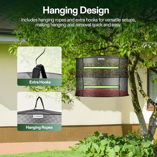 VIVOSUN 2-Layer Mesh Drying Rack Hanging Design with Green Zippers for Dehydrating, Indoor and Outdoor Pruning Shears Included - size: 2 Layer, style: 1 Pack