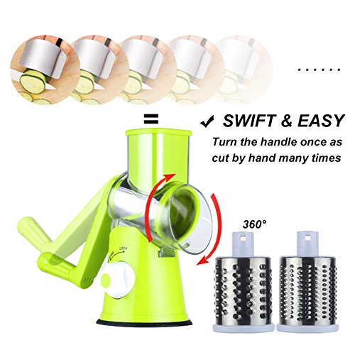Cambom Rotary Cheese Grater Hand Crank Cheese Shredder for Fresh Cheese, Vegetable, Nuts,Non-slip Suction Base，Three Blades,Green - color: Green, size: 3 BLADES