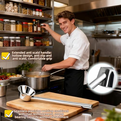 Stainless Steel Long Handle Scoop, Eagle Beak Spout Design - Multipurpose Kitchen, Bath, Garden Ladle Cup for Oil, Soup, Shampoo, Pet Food 13.8 inch Heat-Resistant Handle