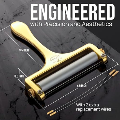Zulay Kitchen Cheese Slicer With Adjustable Thickness – Heavy Duty Block Slicer with 2 Extra Wires – Ideal for Mozzarella, Cheddar, Gouda - Gold - color: Gold
