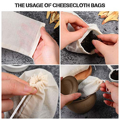 Boao 50 Pcs Cheese Cloth Tea Bags 4 x 6 Inch for Straining Reusable Tea Filter Loose Empty Soup Spice Bags for Cooking Cold Brew Coffee Muslin Strainer