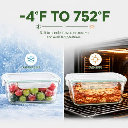 2 Pack Large Glass Storage Containers with Lids 85oz/10.5cup Big Airtight Glass Food Storage Containers for Rotisserie Chicken Watermelon Meal Prep, BPA Free, Freezer Dishwasher Oven Safe - color: green