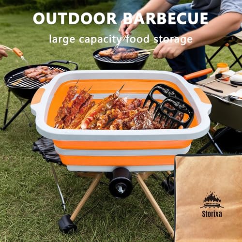 BBQ Prep Tub 16L, 3 in 1 BBQ Prep Tub Set, XL Collapsible Cutting Board Tub & Food Container with Lid, Includes 2 Meat Shredder Claws, Resting Blanket & Carry Bag, Ideal Grilling Tub for Camping