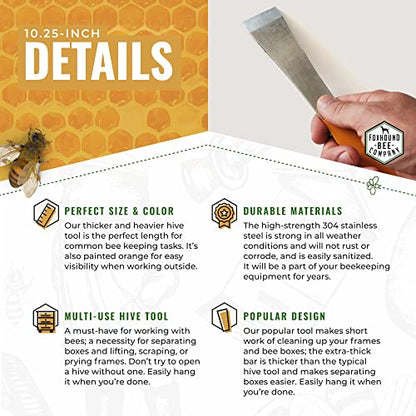 Stainless Steel Beekeepers Hive Tool Set with a Very Strong Flat Bar for Prying Bee Hives Apart, Lifting Frames and Bent Edge for Scraping Your Beehive and Supplies Clean of Wax, 2 Pack - style: Standard Hive Tool -2 Pack